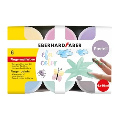 Image of Eberhard Faber 578604 Finger Paint Set for Children with 6 Pastel Colours, Each Approx. 40 ml, Easy to Mix and Quick Drying Creative Painting