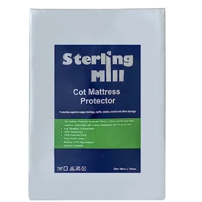 Image of Waterproof Mattress Protector Cotton Fitted Sheet for Baby Cot Bed (Cot 60 x 120 cm, White)