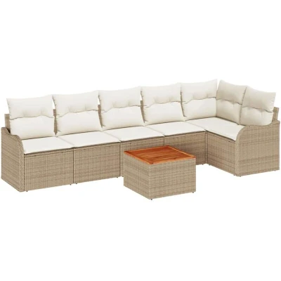 Image of vidaXL Garden Sofa Set 7 pcs Beige, white Large
