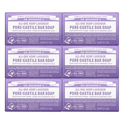 Image of Dr. Bronner&#039;s Magic Soaps Pure Castile Soap, All One Hemp Lavender, 5 Ounce Bars (Pack of 6)