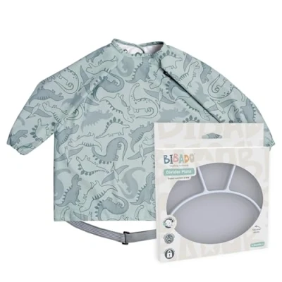 Image of BIBaDO Silicone Suction Divider Plate (Mist) Toddler Plates Help Develop Motor Skills Durable, Dishwasher &amp; Microwave Safe, BPA Free Medical Grade Baby Essentials 6 Months to 3 Years