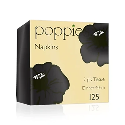 Image of Poppies Black Napkins 40cm 2ply Pack of 125 Disposable Napkins, Party Paper Dinner Napkin