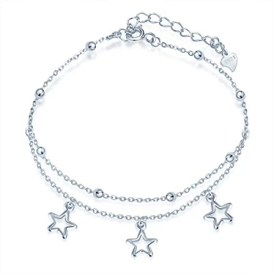 Image of Yumilok Star Moon Anklets, 925 Sterling Silver Ankle Bracelet for Women
