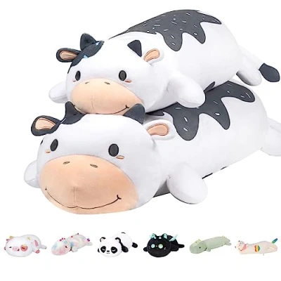 Image of Mewaii 25in Long Cow Plush Pillows Stuffed Animals Squishy Plushie Lying Sleeping Hugging Pillow Soft Toys for Kids