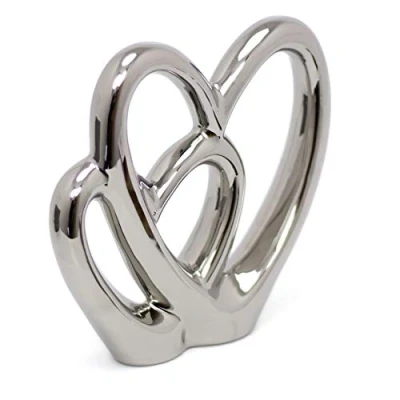 Image of 21cm Elegant Silver Love Heart Ornament Double Sculpture Anniversary Wedding Gifts