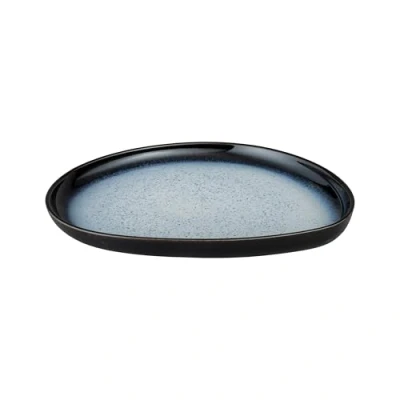 Image of Denby Halo Organic Platter 30cm Length Shape Reactive Glaze Serving Dish Black, Grey, White Ceramic Glazed Oven Safe, Dishwasher Microwave Safe