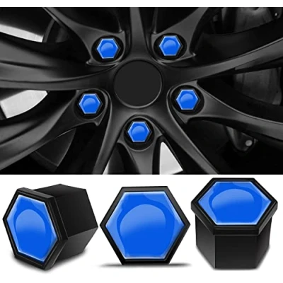 Image of Biomar Labs 16pcs Wheel Nut Covers 4 pcs Locking Bolt Caps Universal Removal Tool Blue Gloss 19mm LB 3