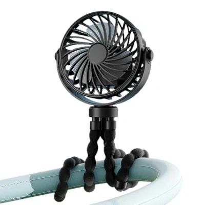 Image of Pram Fan Clip on Stroller, USB Rechargeable Portable with 3 Speeds &amp; Night Light, 360 Battery Mini Stroller Fans for Pram, Buggy, Pushchair, Car, Bike, Camping Travel (Black)