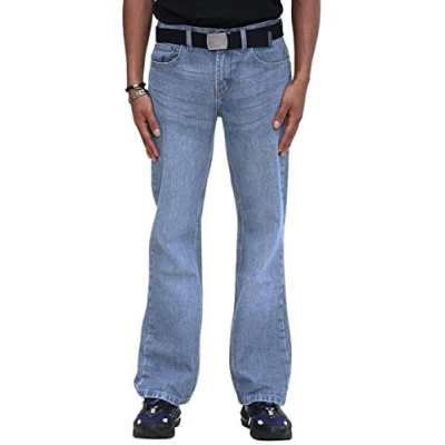 Image of True Face Men&#039;s Bootcut Jeans Straight Leg Regular Fit Denim Trousers, Zip Fly, Flared Stretch Bell Bottom with Multiple Pockets &amp; Free Belt Boot Cut for Men UK Stone Wash 38W / 34L