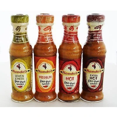 Image of Nandos Peri 125ml Sauces Lemon &amp; Herb, Medium, Hot + Extra Sauce.