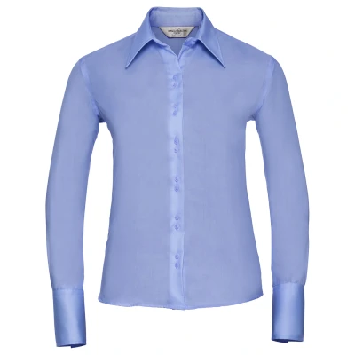 Image of Russell Athletic Collection Womens/Ladies Ultimate Long Sleeved Shirt (Bright Sky) Blue Cotton Size 8 UK