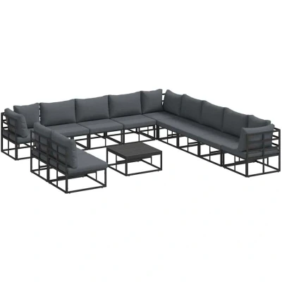Image of vidaXL Garden Sofa Set with Cushion Pillow 12 pcs Black Aluminium