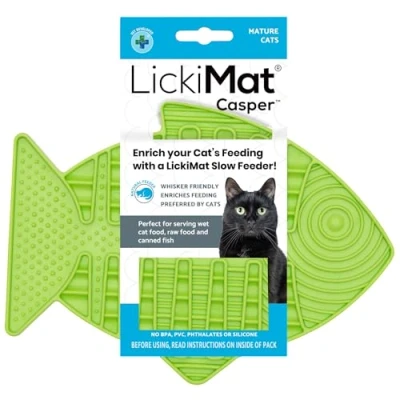 Image of LickiMat Casper, Fish Shaped Cat Slow Feeders for Feline Boredom and Anxiety Reduction; Perfect Food, Treats Reduction, Green