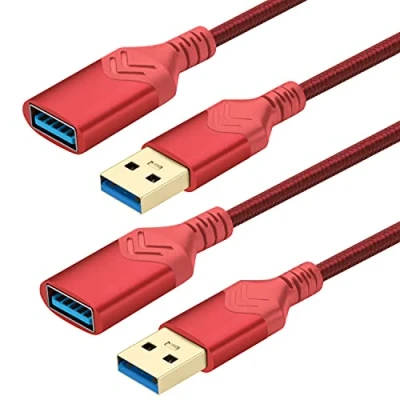 Image of USB 3.0 Extension Cable,[2Pack] 1,5M High Speed Cable Male to Female Cord for Playstation/Xbox/Flash Drive/Card Reader/Hard Drive/Keyboard/Printer/Scanner (Red, 2Pack 5FT)