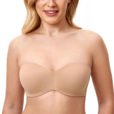Image of Delimira Women&#039;s Strapless Bras Underwire Support Non Padded Plus Size Minimiser Bra Warm Beige 42E