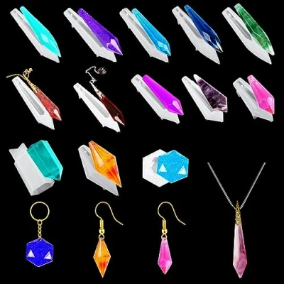 Image of FineInno 13pcs Pendulum Resin Molds Gemstone Silicone Mould Crystals Point Jewellery Casting Necklace DIY Cone Lucky Charm Pendant