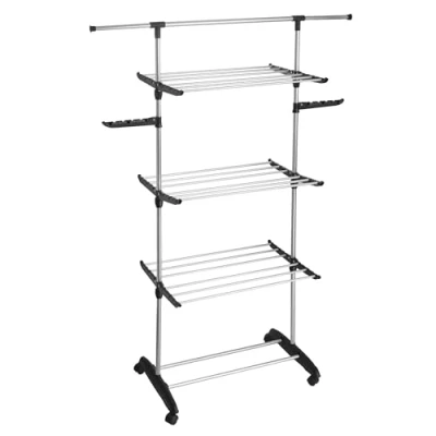 Image of KITCHEN MOVE Multifunctional Clothes Airer, Large Capacity, 70 122 x 50 162 cm, Stainless Steel, Black and Grey, 18 m