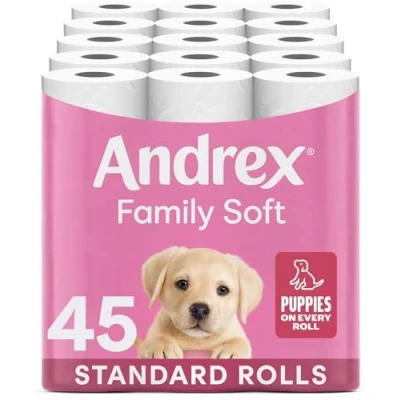 Image of Andrex Family Soft Toilet Tissue 45 Rolls (Previously Gentle Clean Paper), on your Family’s skin Bulk Pack of Rolls, Packaging May Vary