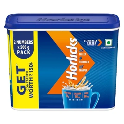 Image of Standard Horlicks Health and Nutrition Drink 2 x 500 g Classic Malt(2 Packs of Along with a Free Container)