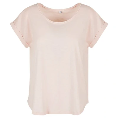Image of Build Your Brand Women&#039;s Ladies Long Slub Tee T Shirt, Pink, S