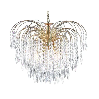 Image of Waterfall 5 Light Ceiling Chandelier Gold with Crystals, E14