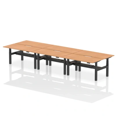 Image of Air B2B 1600x800mm Height Adjustable 6P Bench Desk Scalloped Oak/Black