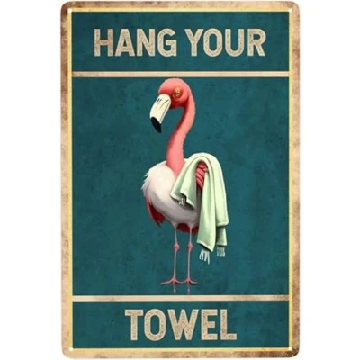 Image of Vintage Metal Tin Sign Hang Your Towel Funny Signs Posters For Home Bathroom Restroom Kitchen Office Coffee Bar Wall Art 8x12 Inch