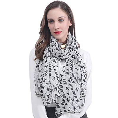 Image of Lina &amp; Lily birds Print Women&#039;s Scarf Shawl Wrap Lightweight (Mini white)