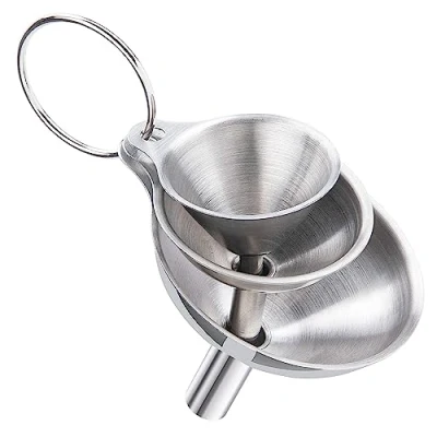 Image of INF Small Funnel Set, 3 Pcs Stainless Steel Kitchen Funnels, Sizes, Silver Tone