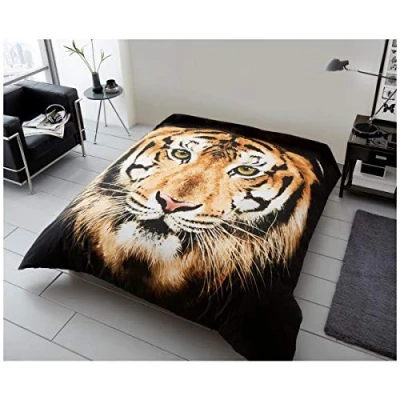 Image of GC GAVENO CAVAILIA Wildlife Throw Blanket, 3D Animal Blankets, Warm Sofa Bed Tiger Face Brown, 150x200 Cm