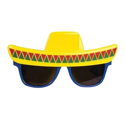 Image of Yellow &amp; Blue Sombrero Sunglasses, 1 Pc. Eye Catching Design, Perfect Accessory for Cinco De Mayo, Beach Vacations, Festivals, Pool Parties Festive Fun