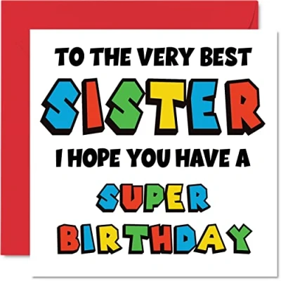 Image of Fun Birthday Cards for Sister Super Happy Card from Brother, Video Game Gifts, 145mm x Sibling Gamer Bday Greeting