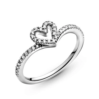 Image of PANDORA Timeless Women&#039;s Sterling Silver Sparkling Wishbone Heart Ring, Size 56, No Box