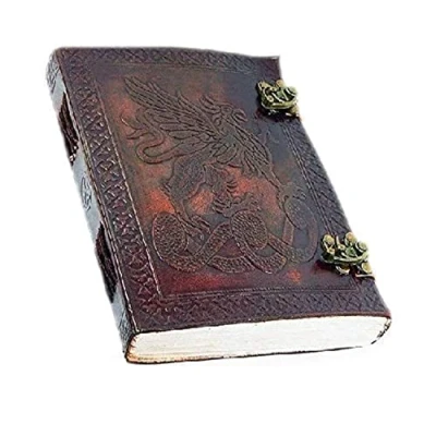 Image of OVERDOSE Vintage Celtic Griffin Journal Dragon Diary with Dual C Lock Handmade Antique Bound Leather Sketchbook Notebook 6 x 8 inches 15 20 cm I A5
