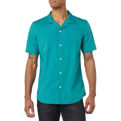 Image of Amazon Essentials Men&#039;s Slim fit Vacation Shirt, Teal Blue, XXL
