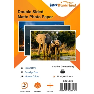 Image of Pack of 50 Matt Photo Paper A4 Double Sided 140 GSM (210mm x 297mm) Printer for Canon, HP Printers LabelWonderland