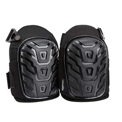 Image of Amazon Basics Professional Knee Pads, Heavy Duty Foam Padding, Comfortable Gel Cushion, Adjustable Easy Fix Clips, 1 Pair, Black, 7&quot; x 4.6&quot; 9.5&quot;