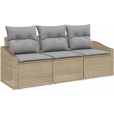Image of vidaXL 3 Piece Garden Dining Set with Cushions Beige Poly Rattan