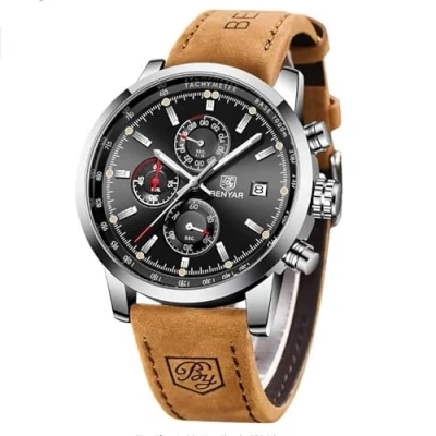 Image of BENYAR Wrist Watches for Men Chronograph Quartz Movement Business Military Sport Watch Leather Strap 30M Waterproof Stylish Mens Gift