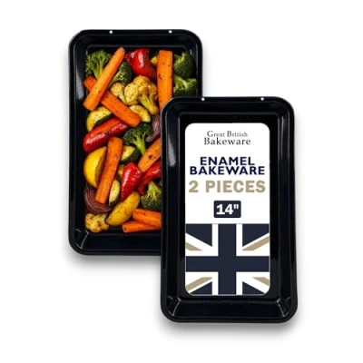 Image of Chabrias Ltd 2X 32cm Vitreous Enamel Baking Tray, Made in England