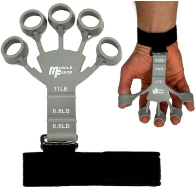 Image of MuscleForge® Finger Exerciser, Silicone Trainer, Extensor to Strengthen Grip, Gripper with 3 levels of adjustment 7 11 lb, Forearm and Grip Strenghtener, Hand