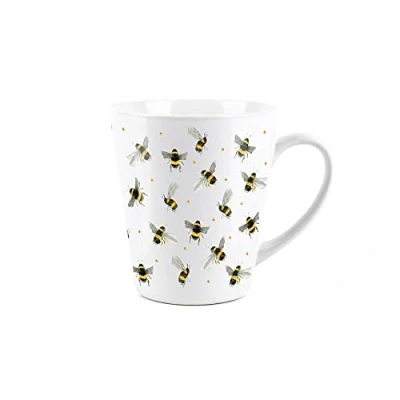 Image of Purely Home Scattered Bees Small Latte Mug Ceramic White Tea/Coffee Bumblebee Present Gift