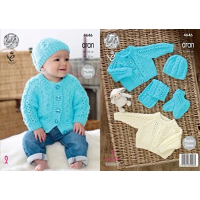 Image of King Cole 4646 Knitting Pattern Sweater, Cardigan, Hat, Scarf and Bootees in Comfort Aran,Multicolor,14&quot; 22&quot; chest