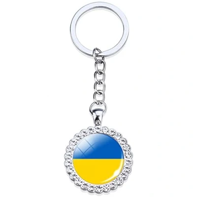 Image of Ukraine Flag Keyring Crystal Round Ukrainian Flags Keychains Souvenir Gift Bag Charm Key Holder Jewelry Accessory