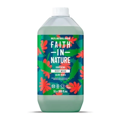 Image of Faith In Nature Natural Aloe Vera Body Wash, Soothing Shower Gel, Vegan &amp; Cruelty Free, No SLS or Parabens, 5L Refill Pack