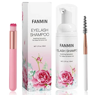 Image of Eyelash Extension Cleanser 60ml +Mascara Wand+ Brush Eyelid Foaming Cleanser,Eyelash Wash and Lash Bath for Extensions,Paraben &amp; Sulfate Free,Makeup Remover,Salon Home use（60ml/2fl.oz）