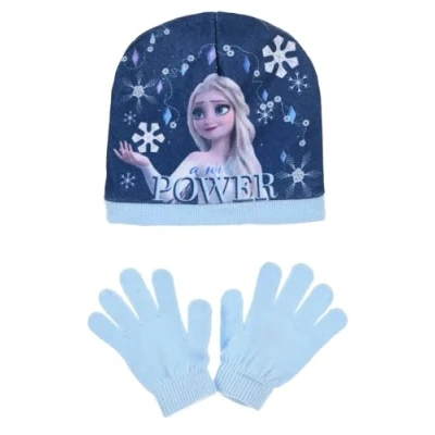 Image of Disney Frozen Beanie Hat &amp; Glove Set Elsa Winter Accessory (Blue, 4 7 Years)