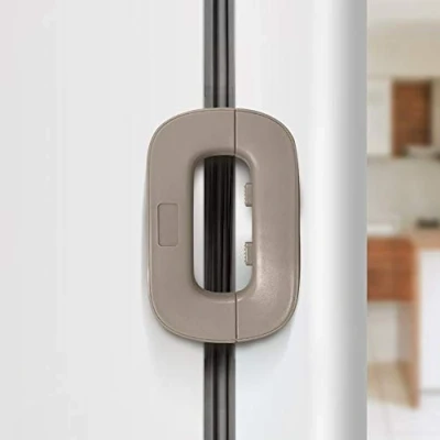Image of Ewolee Refrigerator Lock, Fridge Freezers Door Lock with Strong Adhesive, Double Buttons Design Kid Child Baby Safety Locks for Home Kitchen (Grey)