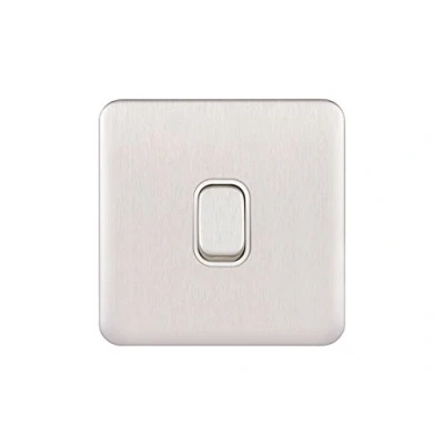 Image of Schneider Electric Lisse Screwless Deco Single Retractive 2 Way Light Switch, 10A, GGBL1012RWSSS, Stainless Steel with White Insert
