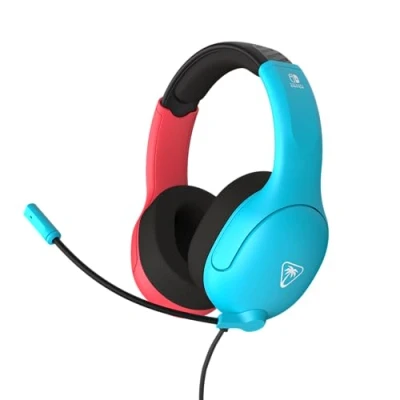 Image of Turtle Beach Airlite Fit Neon Blue and Red Wired Gaming Headset Officially Licensed for Nintendo Switch, Switch Lite, OLED Flip to Mute Mic, Over Ear Premium Comfort